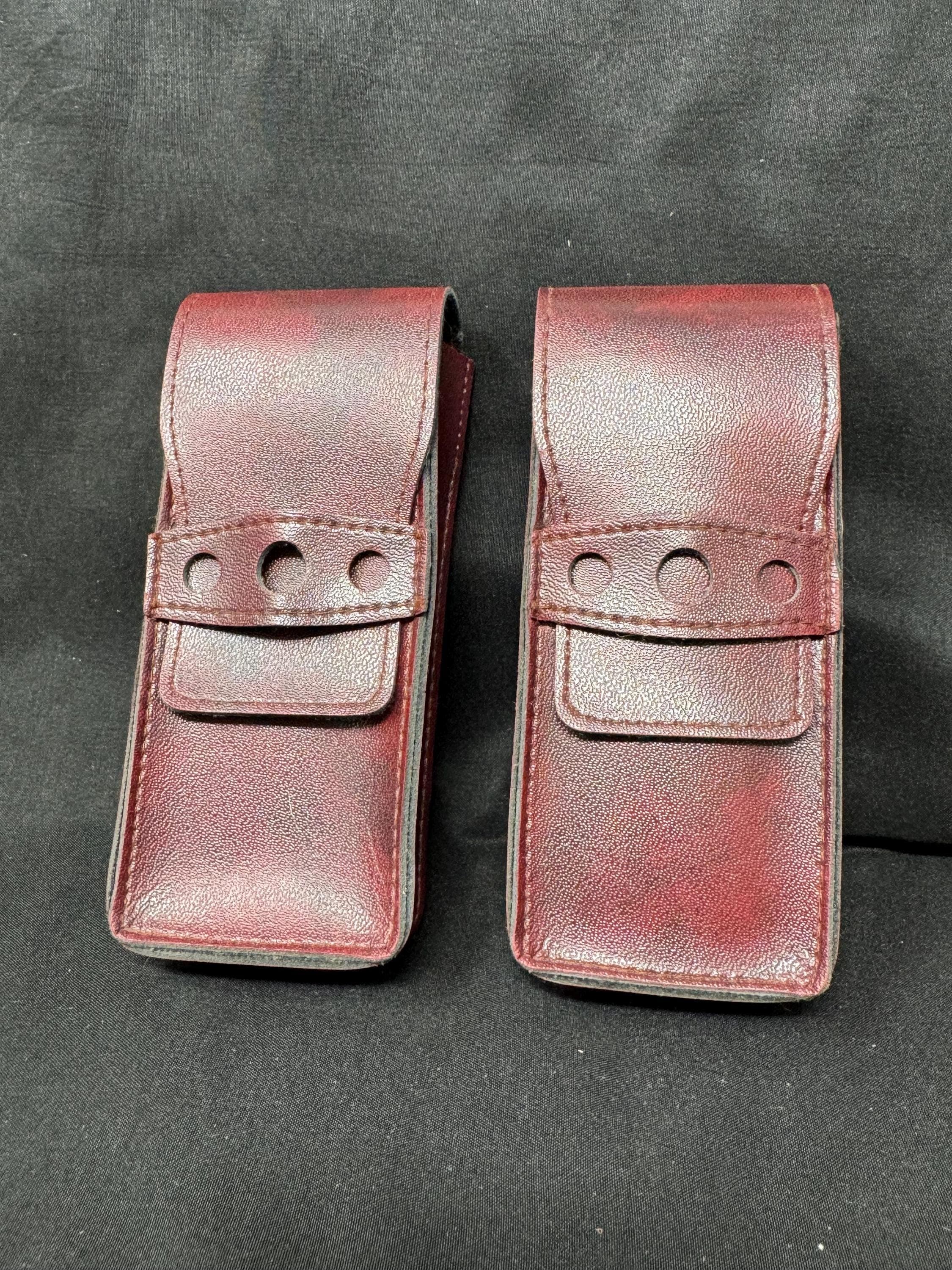 German Rigid Leather Pocket Case - Mid-Century Fixed-Strap Closure