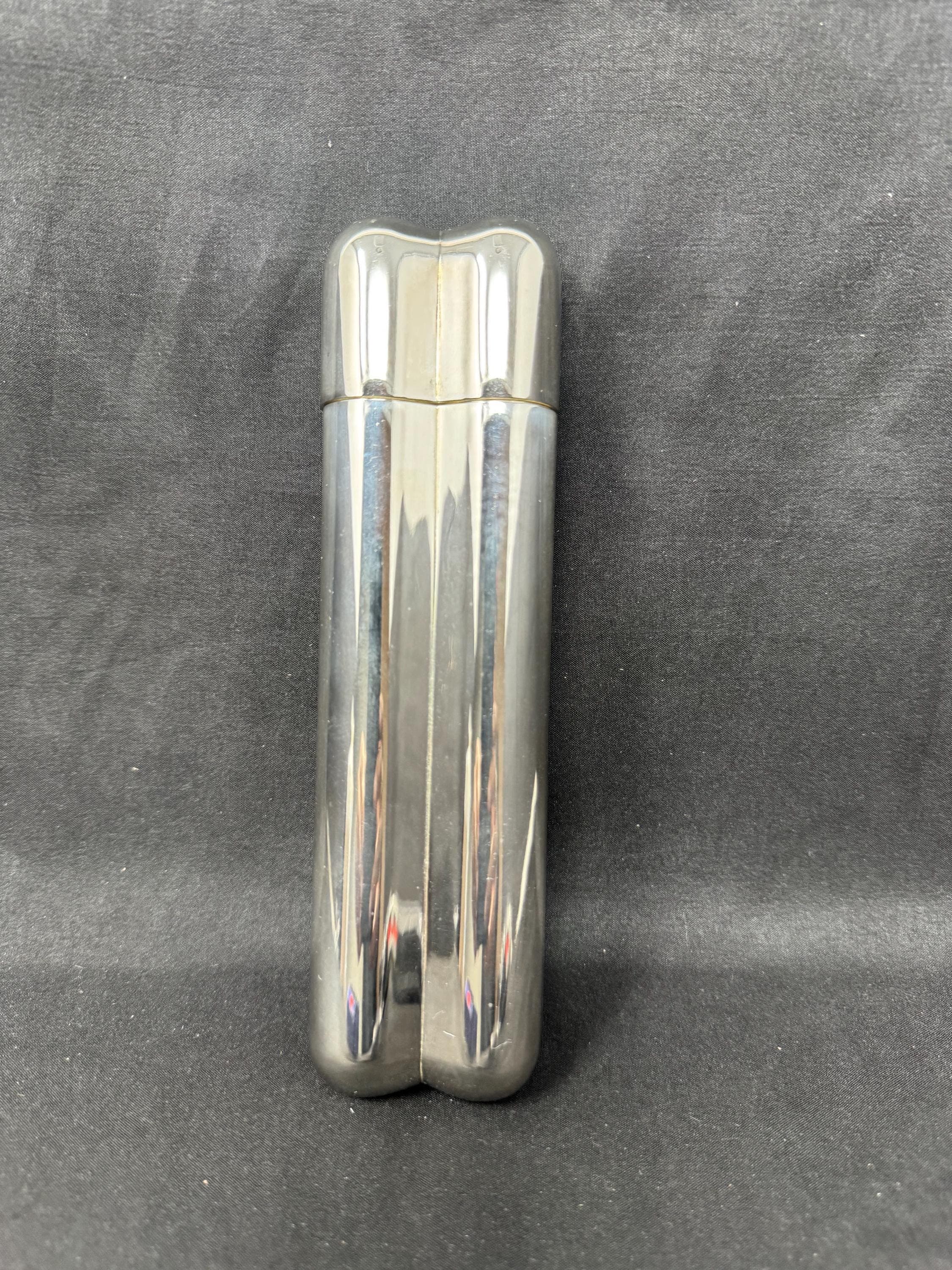 Coltron Silver-Plated Dual Cigar Tube, Model 04.515, Humidity Control - NOS