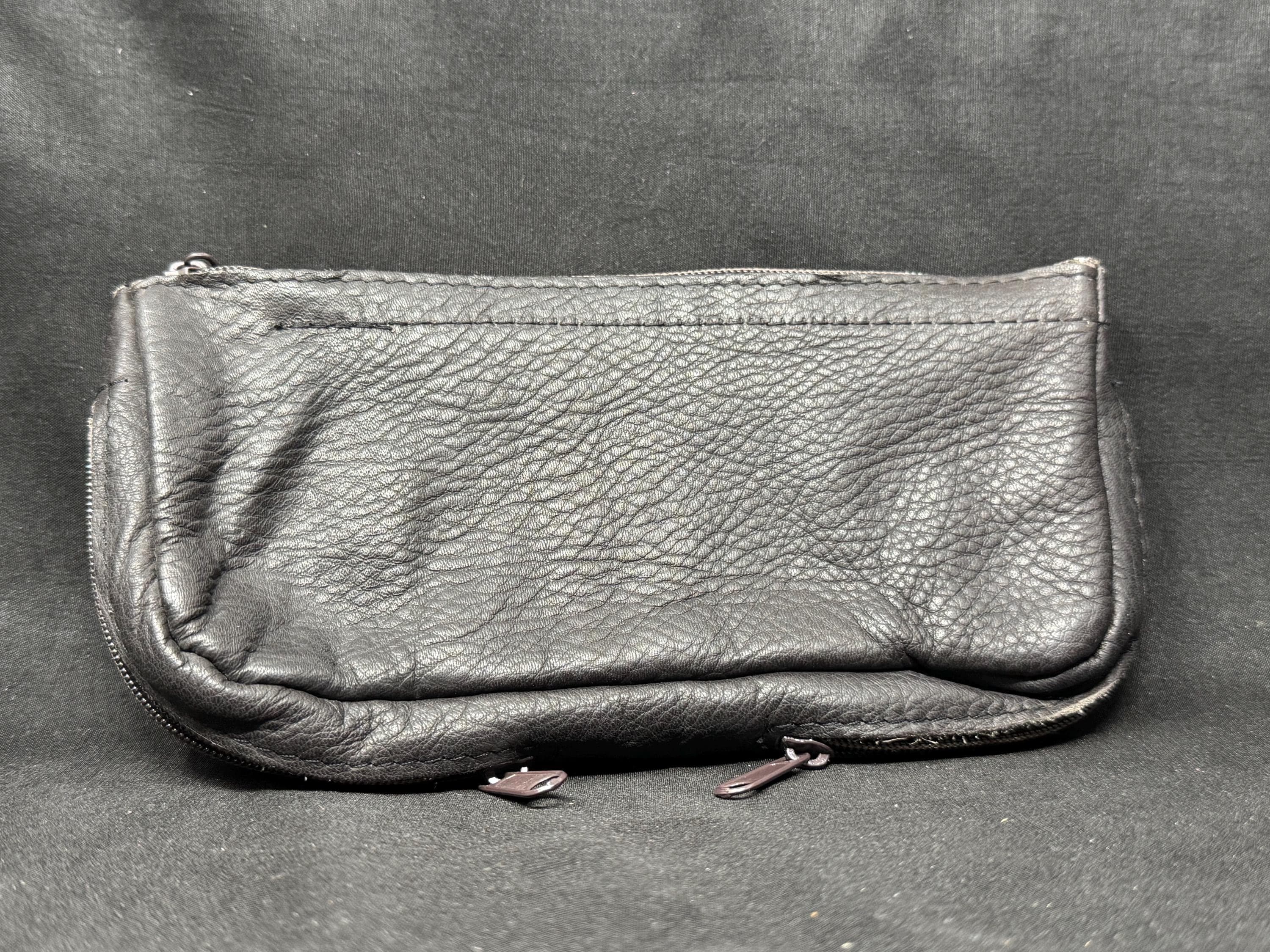 German Vintage Leather Dual-Compartment Pipe & Tobacco Pouch NOS - Mid-Century