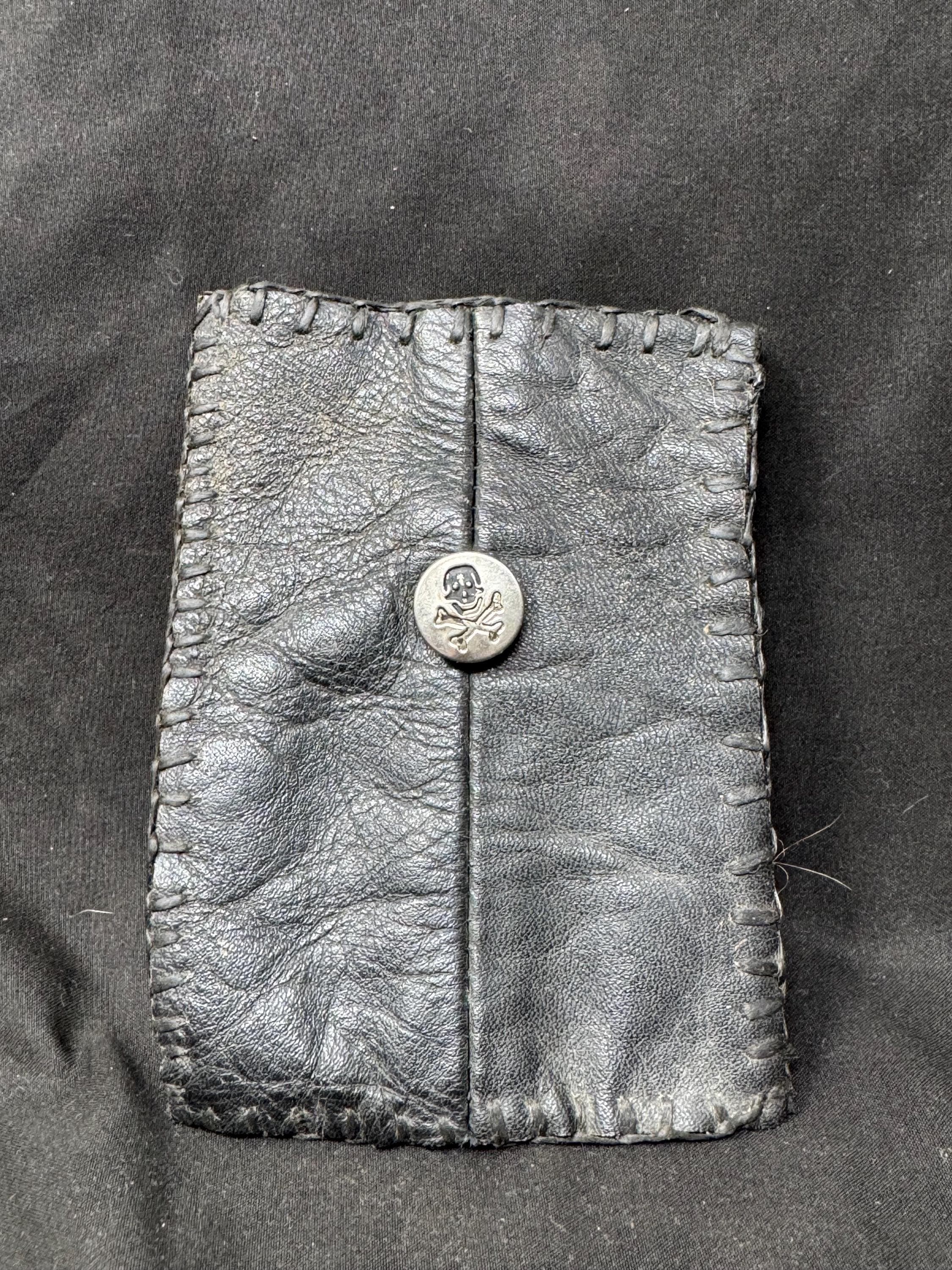 Medieval Girdle Pouch, 14th-16th Century Style - Black Leather, Jeans Button
