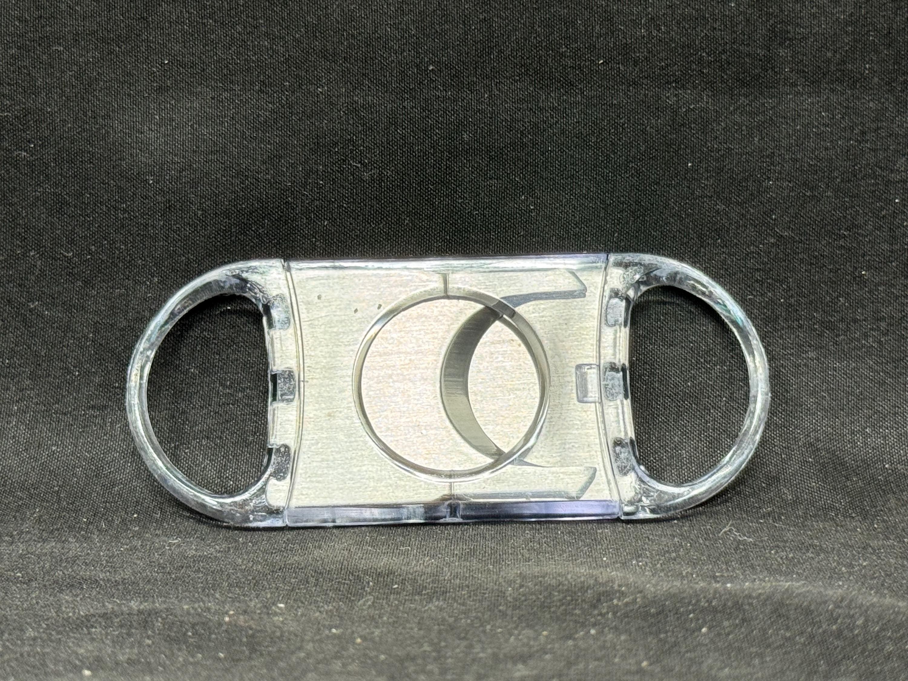 Mid-Century Blue Translucent Guillotine Cigar Cutter, 3 inches, circa 1950s-60s