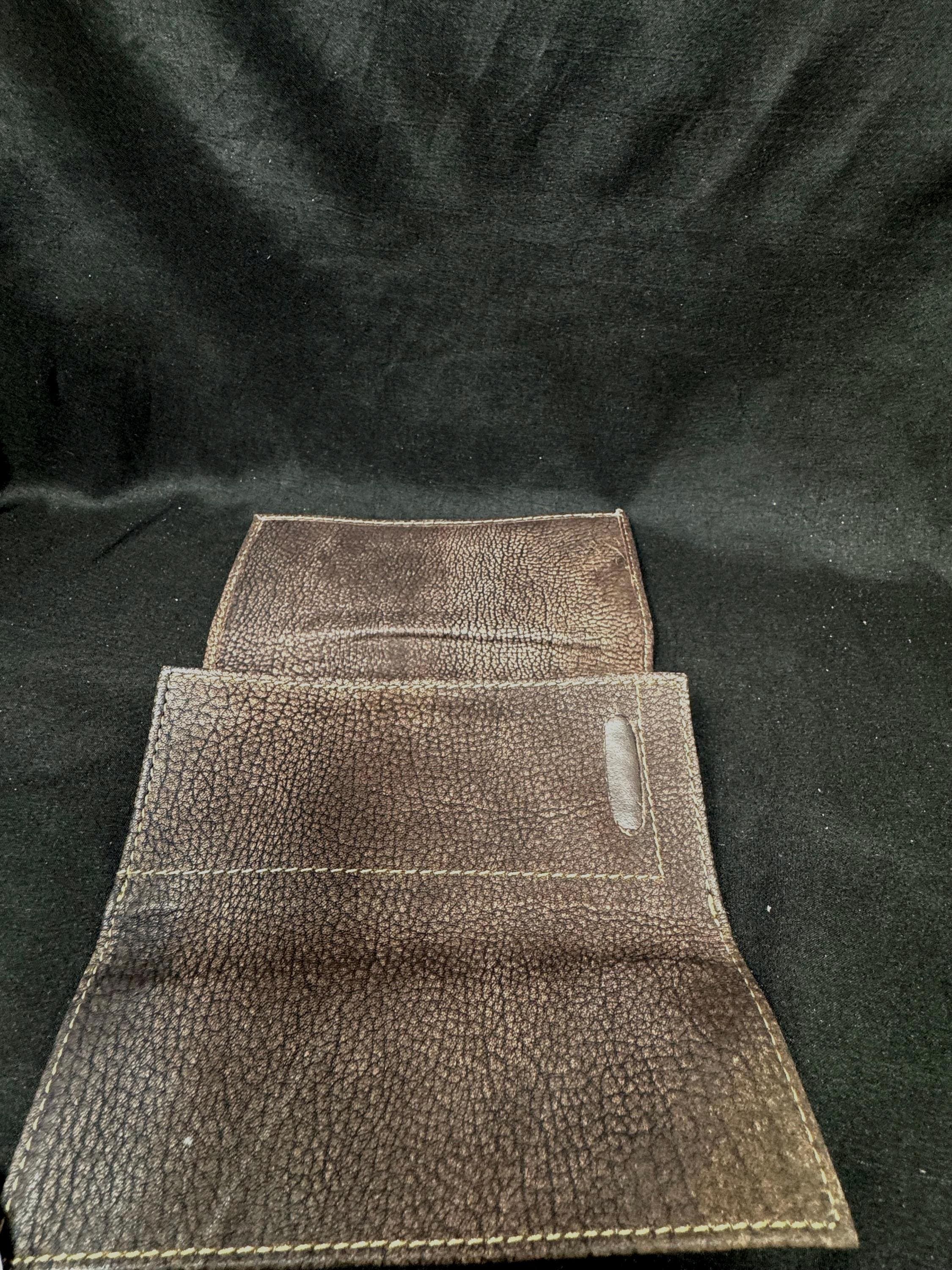 German Leather Tri-Fold Tobacco Tin Carrier 2oz Brown 1950s – Mid-Century Continental – Estate Accessory