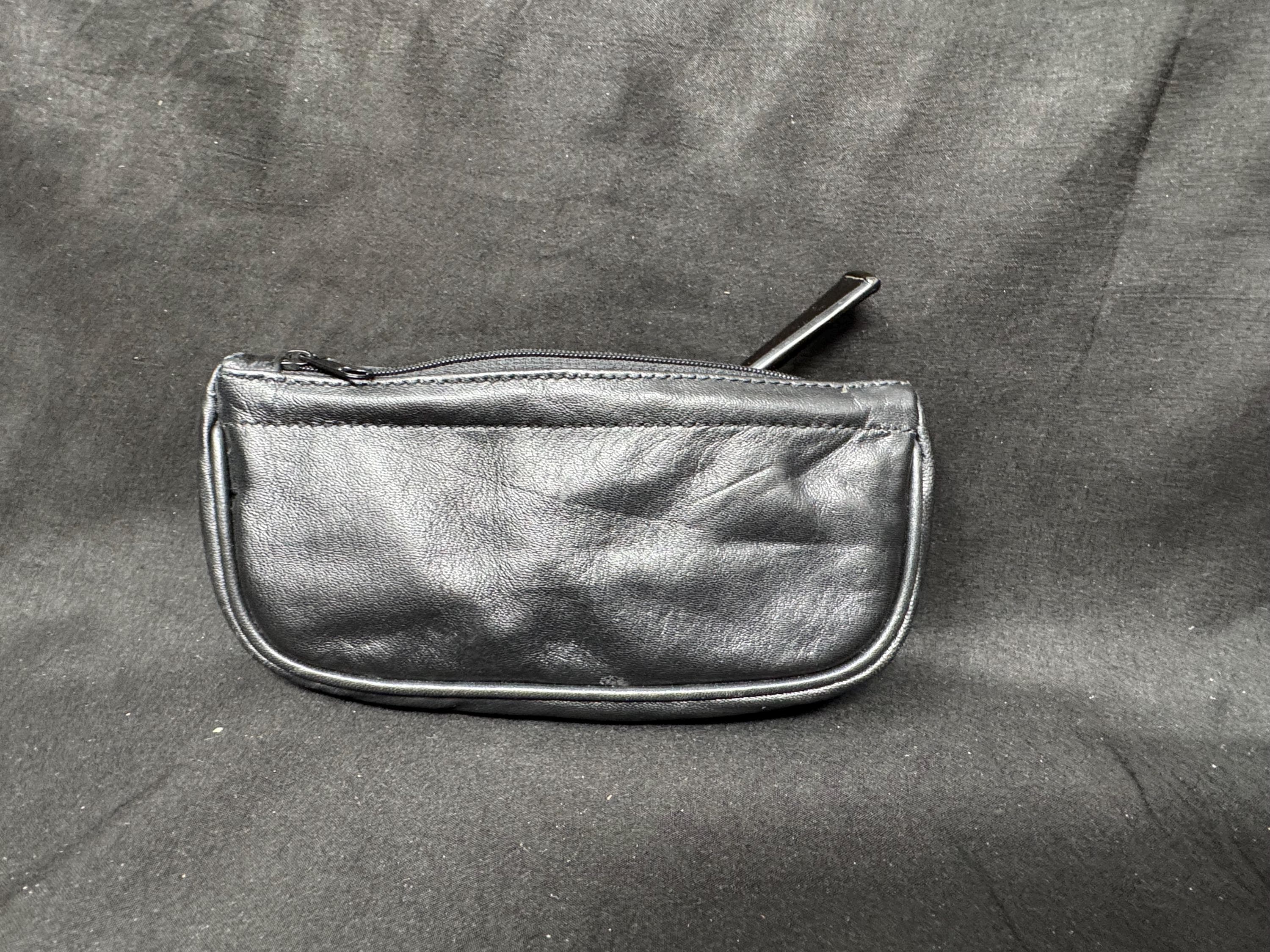 Vintage German Leather Minimalist Pouch - Slim Zippered Tobacco & EDC Case, Coffee