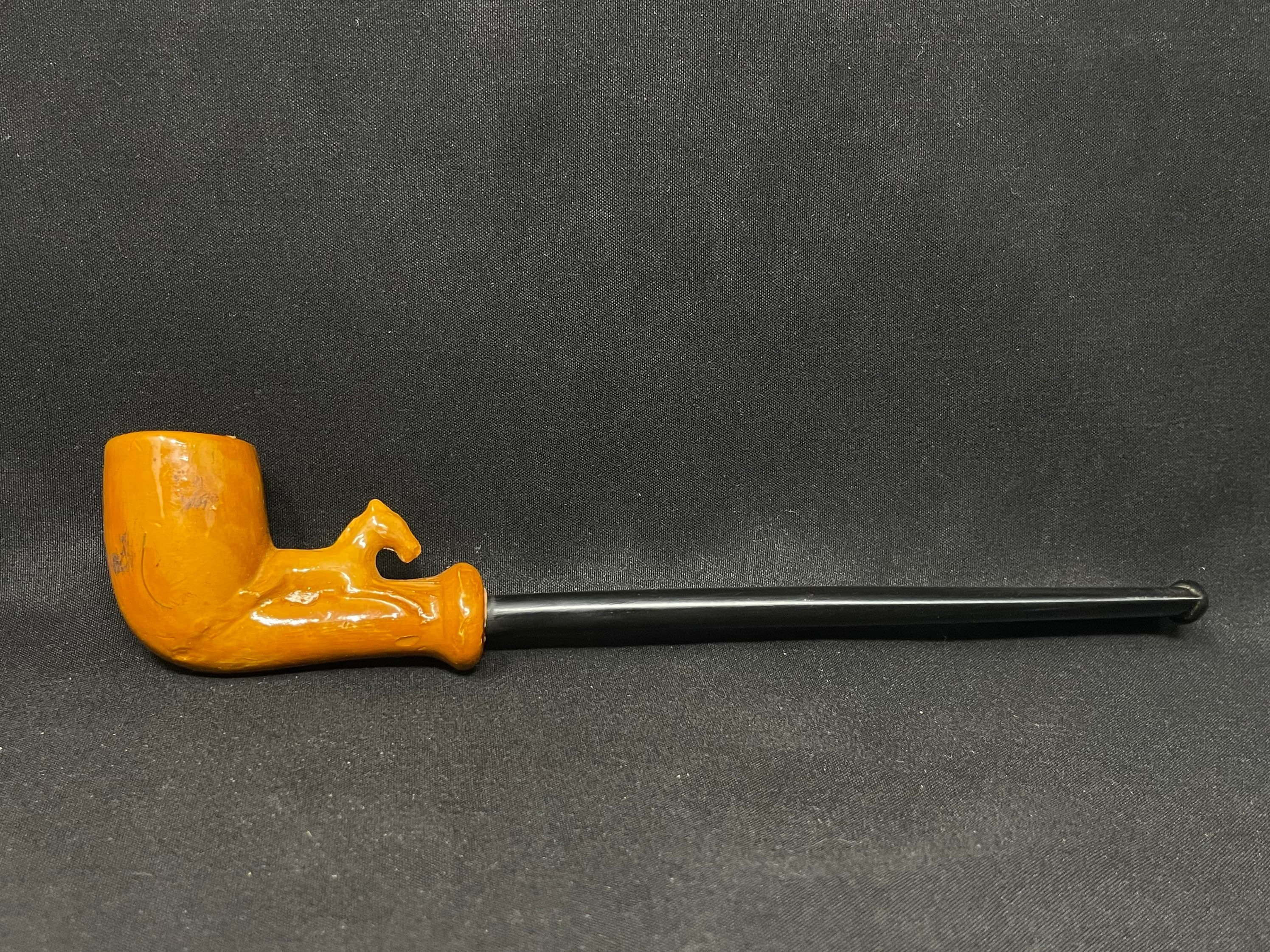 French Ceramic Mini Churchwarden Straight Billiard, Vulcanite Stem, Unsmoked
