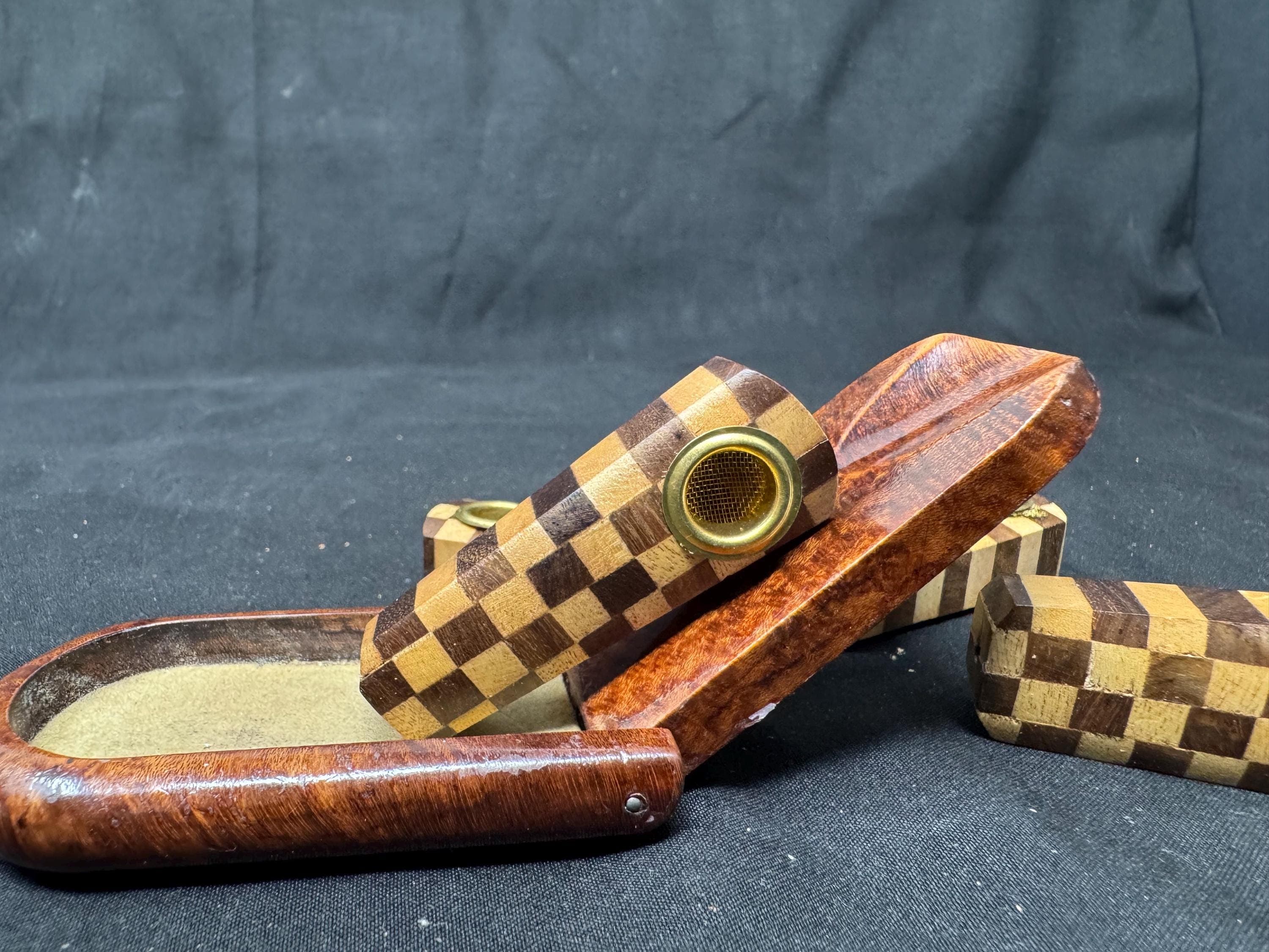 Ekoms Handmade Checkered Exotic Wood Mini Pipe - Black Marble Grain