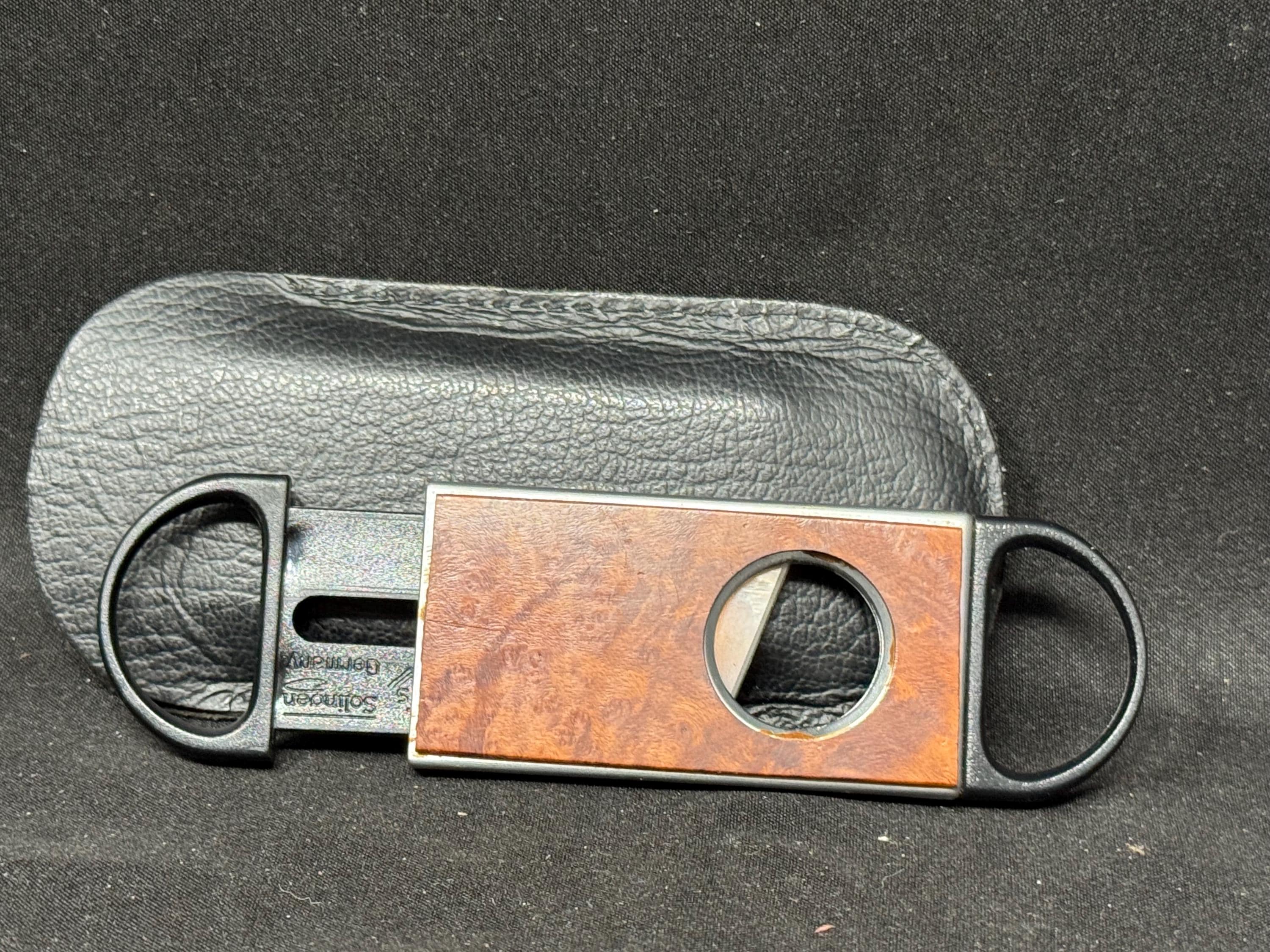Mid-Century Modernist Guillotine Cigar Cutter | Translucent Blue Accent | 3 inch
