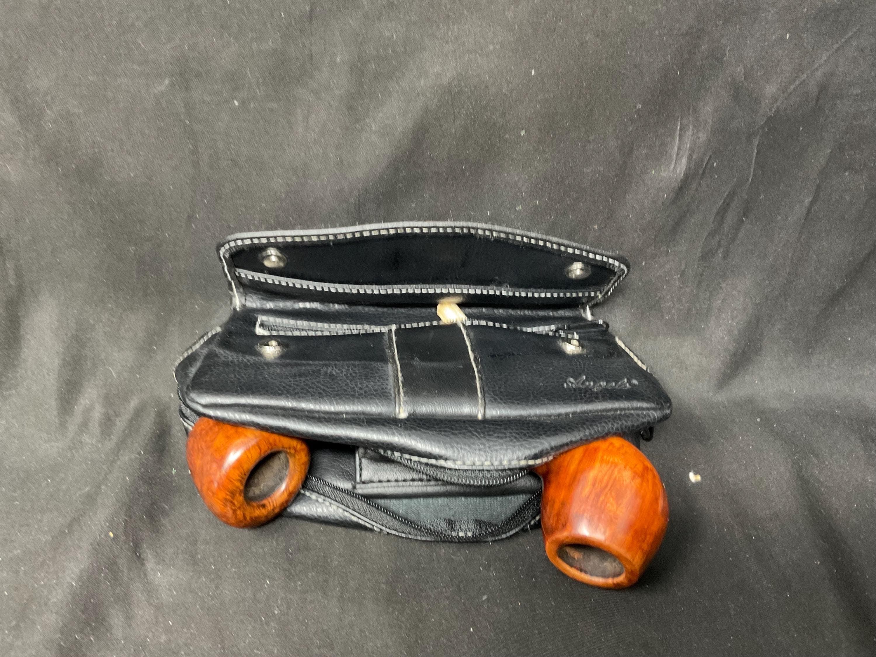 Leather Roll-Up Tobacco Pouch: Genuine Black Leather, Two-Pipe Storage, 2 Oz Capacity
