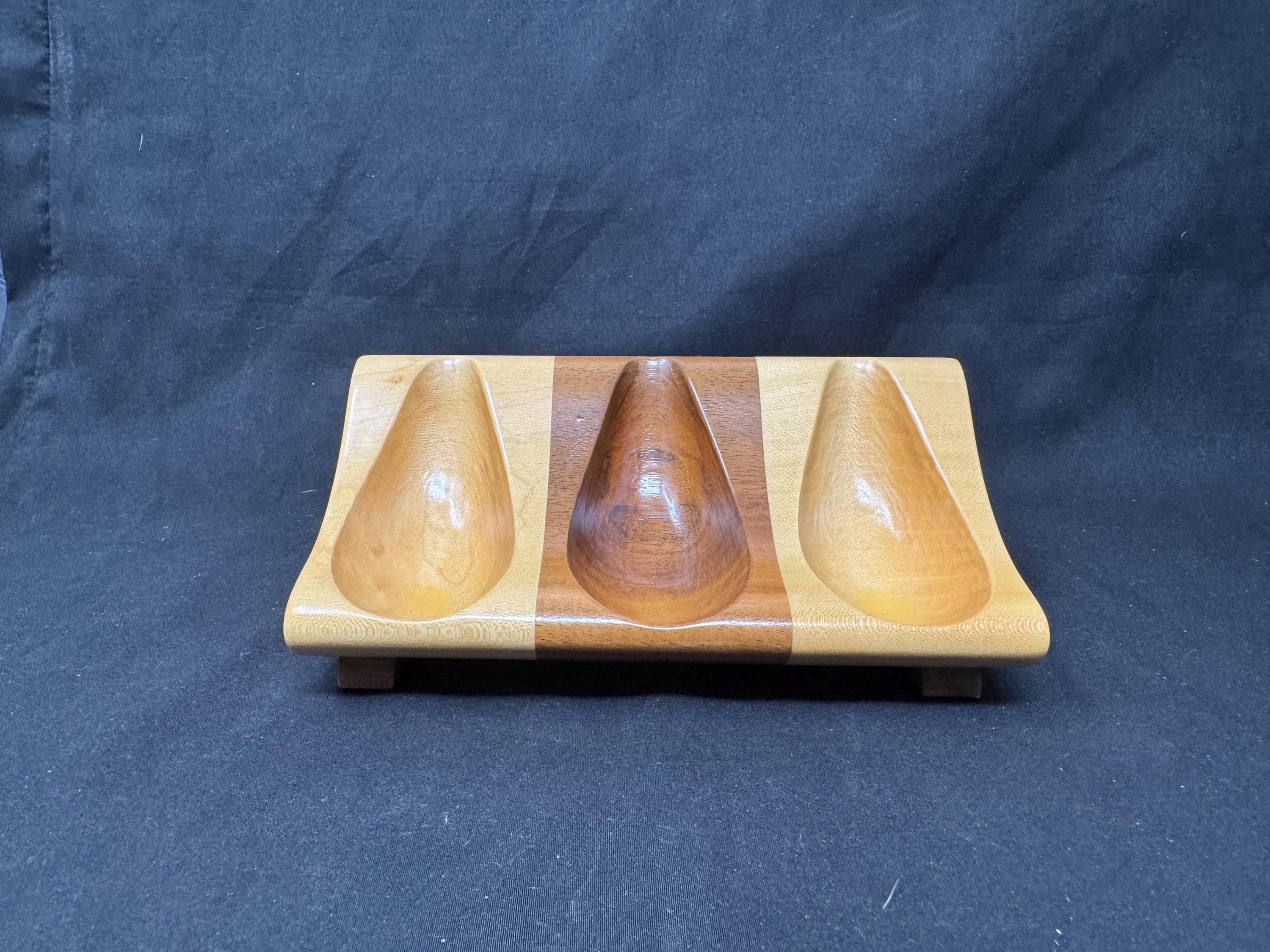 Arcadia S.N.C. Pesaro Mid-Century Modern Pipe Stand - Italian Carved Wood Trio Holder