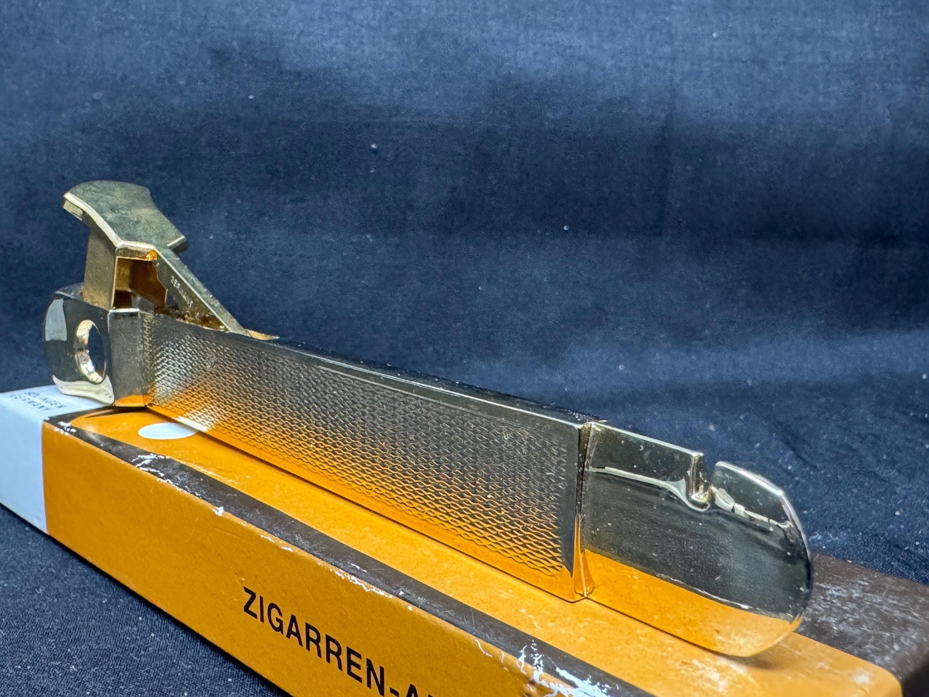 CTS Wolfertz Solingen Gold-Tone V-Cut Cigar Cutter, Original Box, 1980s-1990s