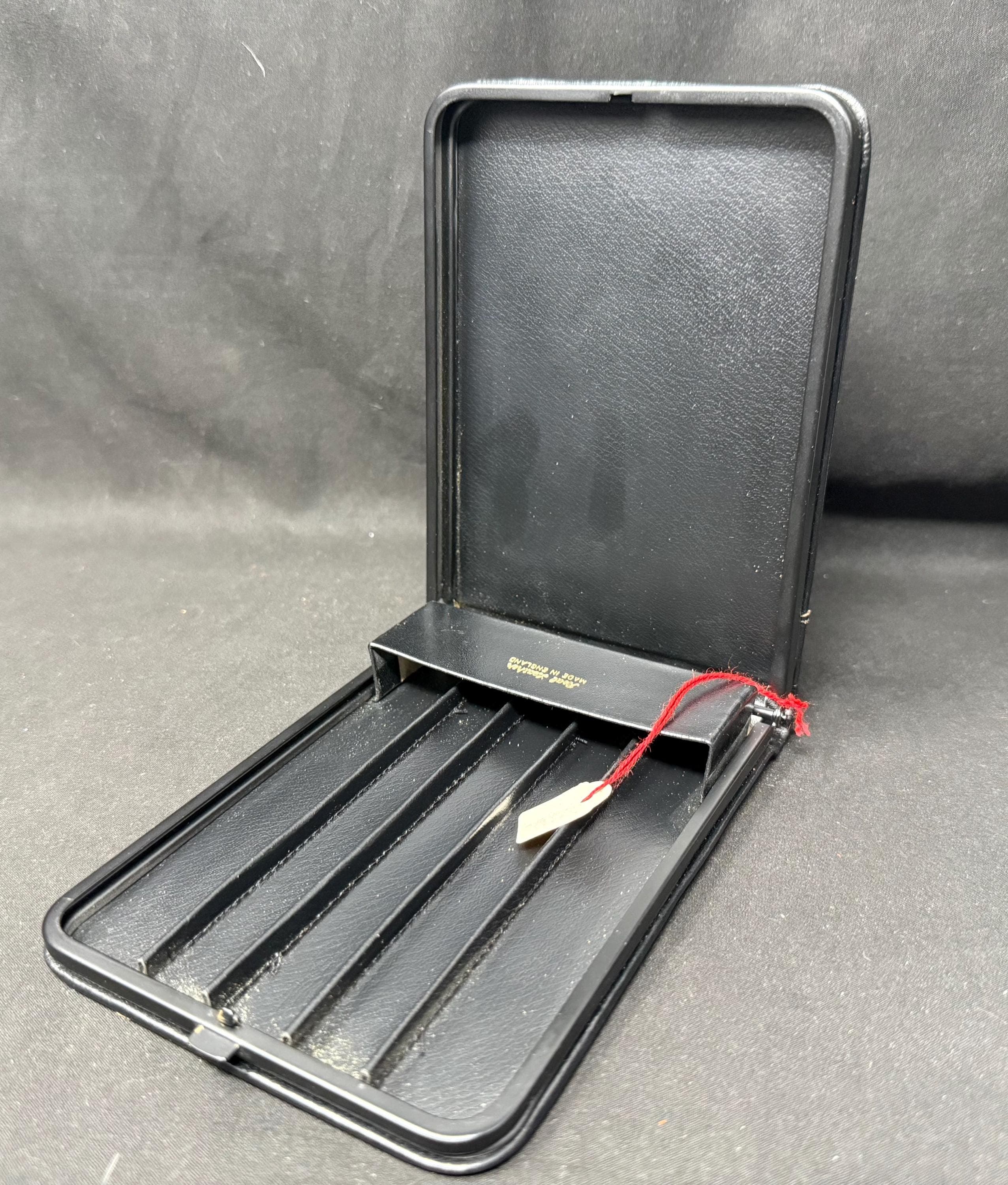English Leather Cigar Case | 5-Slot | Black Metal Frame | New Old Stock