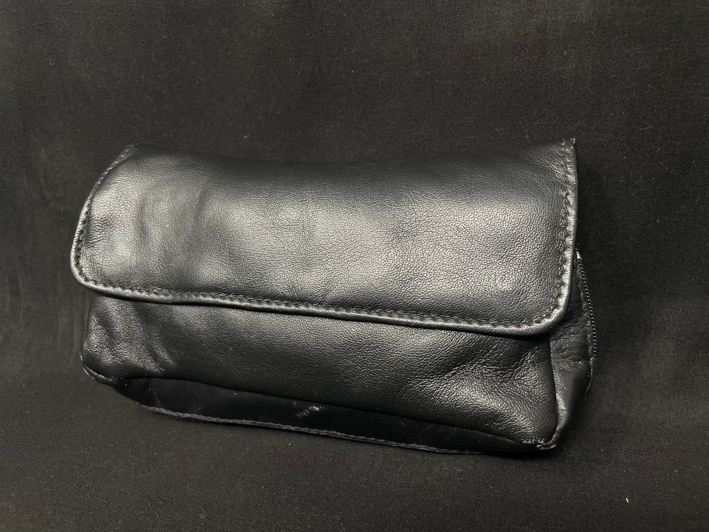 Vintage Leather Roll-Up Tobacco Pouch - 7x4 Rubber-Lined 2-Pipe Carrier