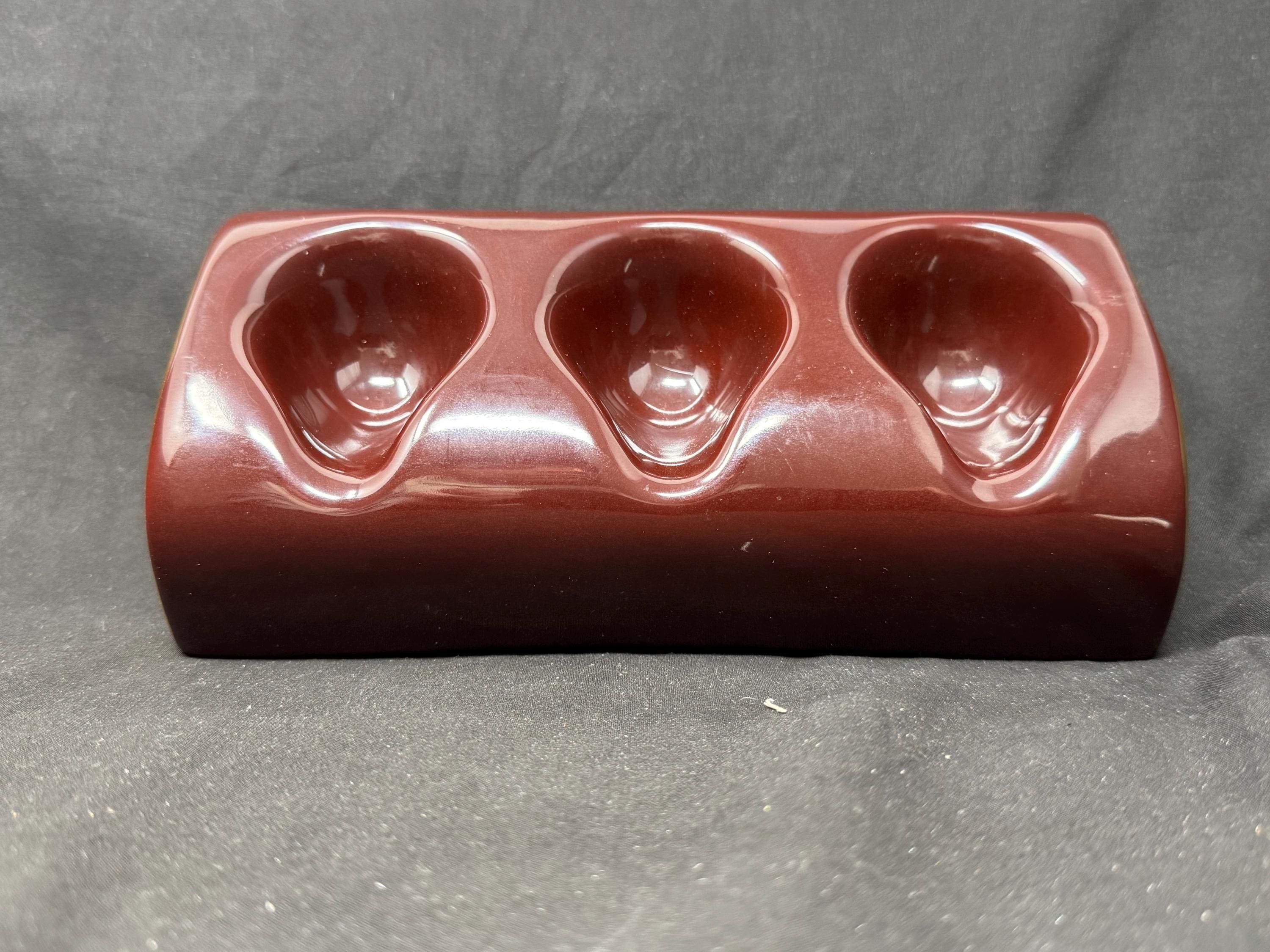 Art Deco Revival Chocolate Ceramic Triple Pipe Stand - New Old Stock NOS