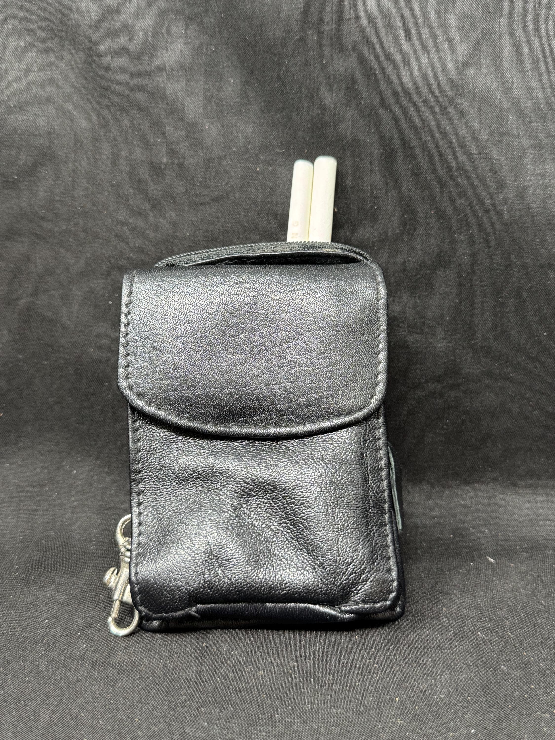 German Leather Cigarette & Essentials Holder - Vintage Tabakladen Stock - Black Genuine Leather