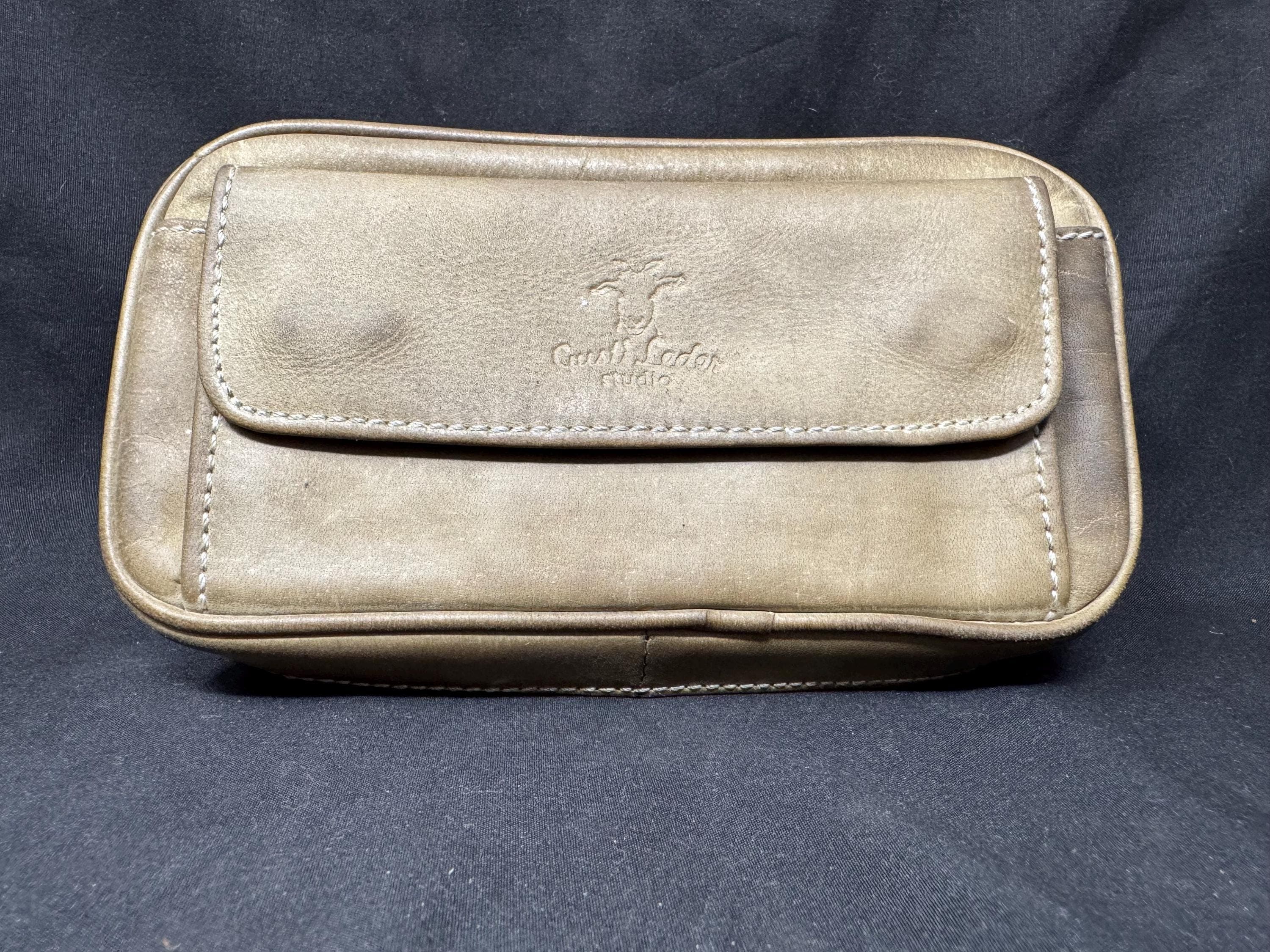 Vintage Leather Roll-Up Tobacco Pouch: 2 oz Capacity, Dual Pipe Storage