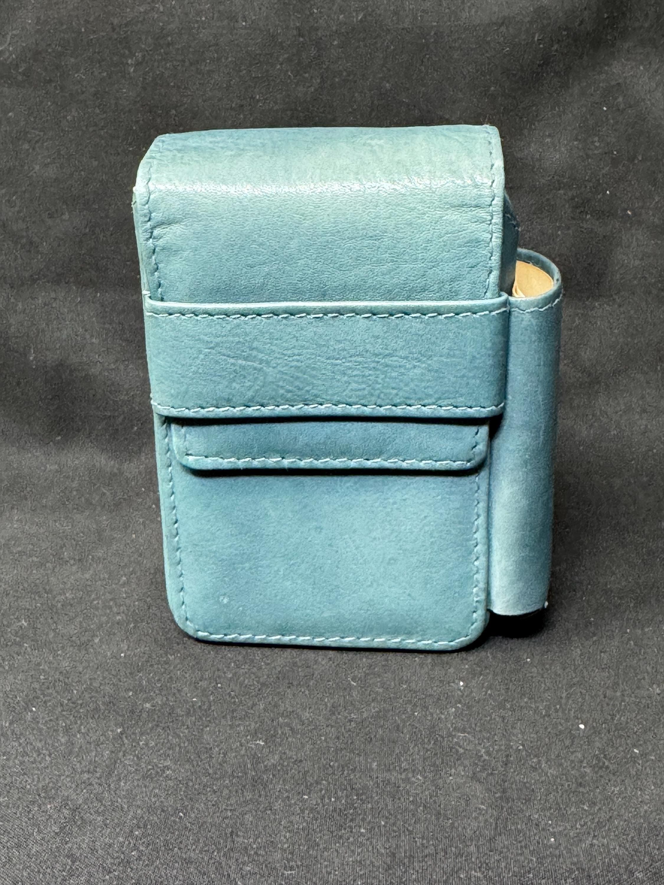 Vintage German Leather Cigarette & Lighter Set, Brass Star Detail, NOS
