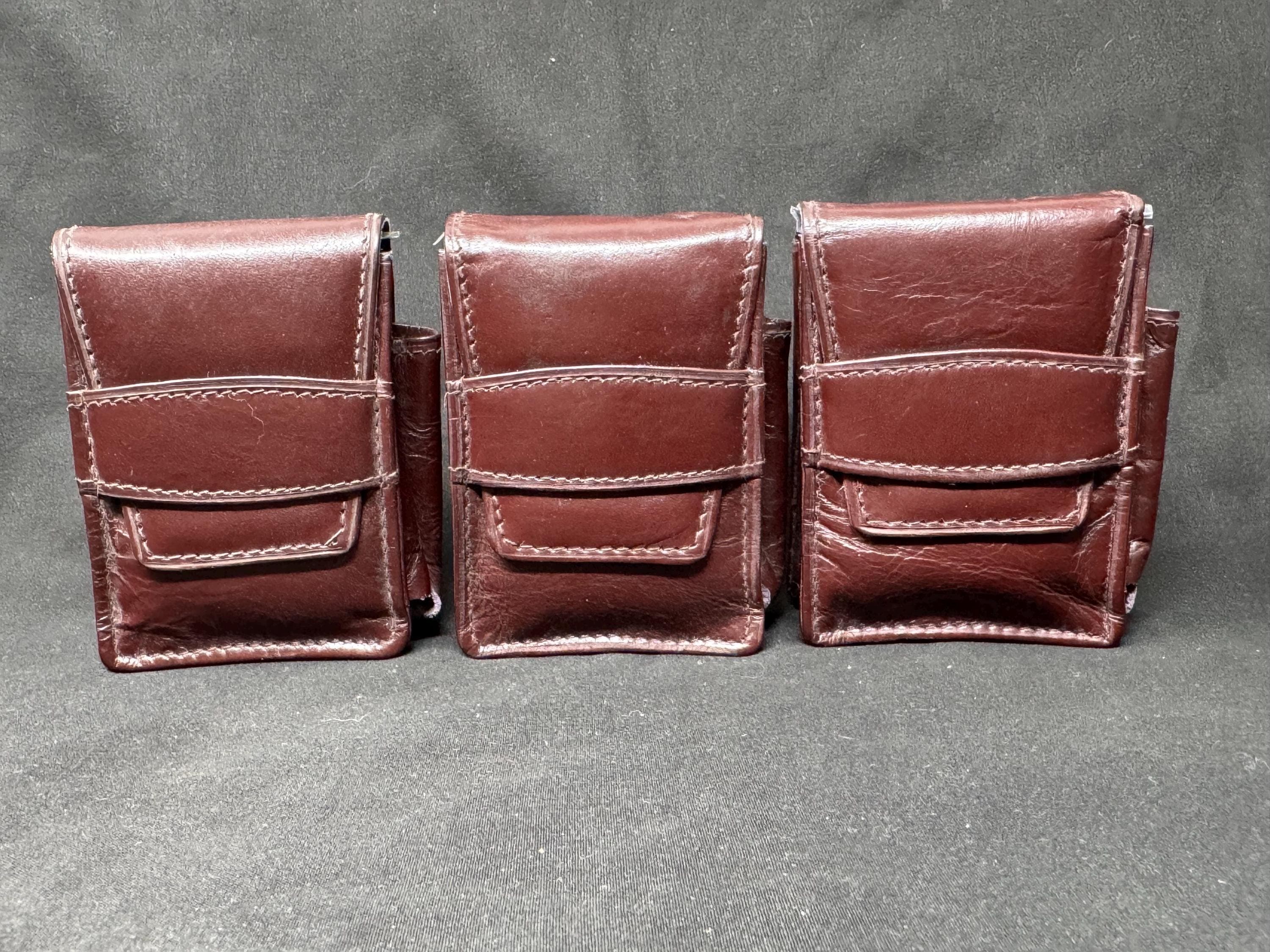 German Leather Cigarette & Lighter Case Set | Brass Star Detail | NOS