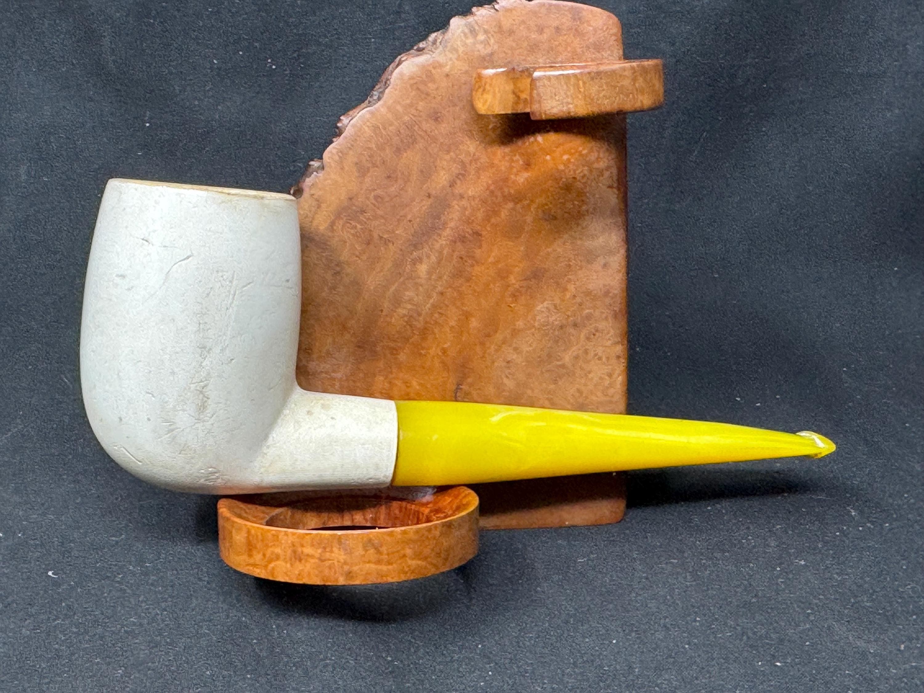 Antique Straight Billiard Meerschaum Pipe, Amber Stem, Unsigned c.1900