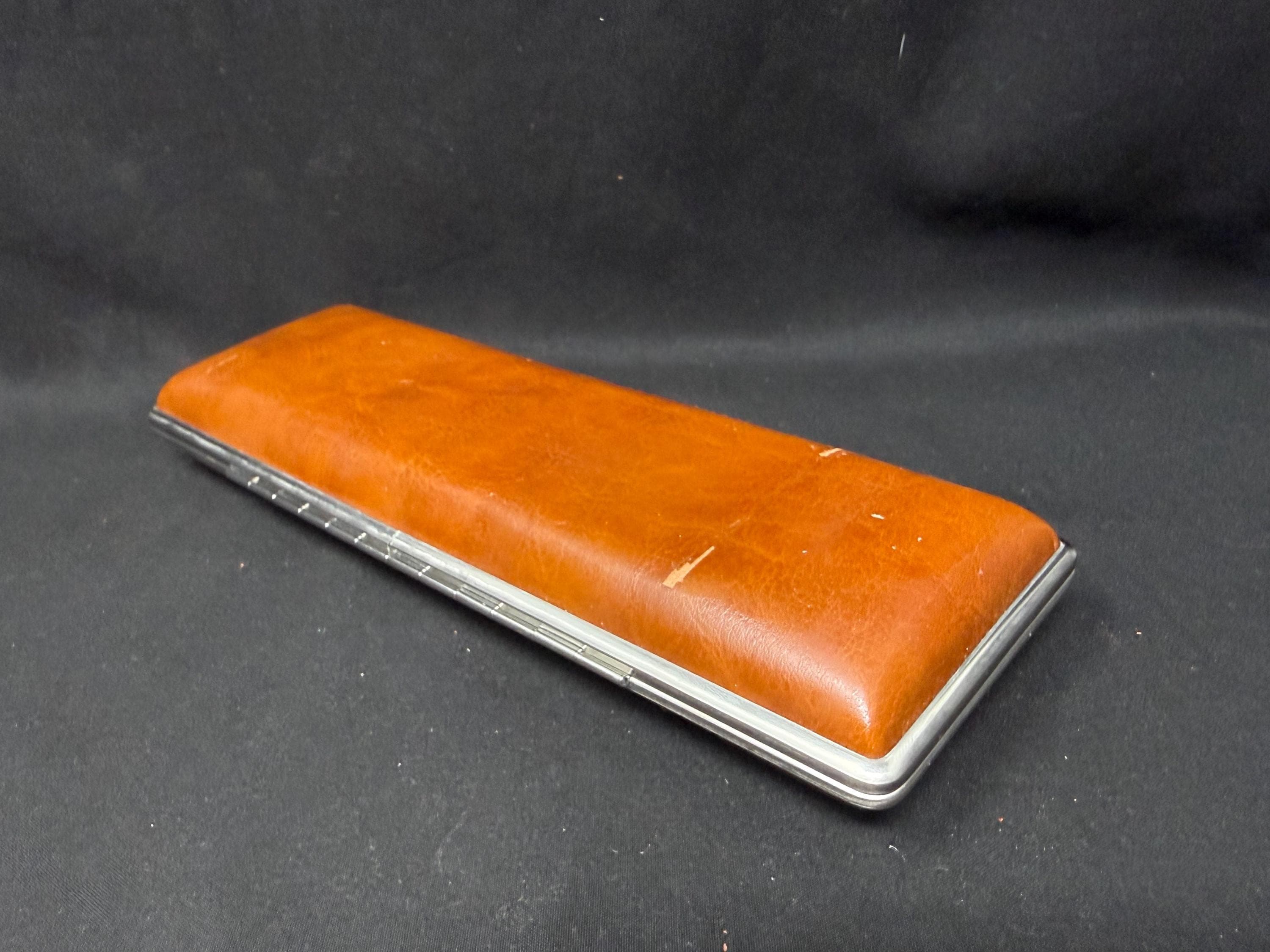Antique German Leather Cigar Case with Metal Frame, Mid-20th Century NOS