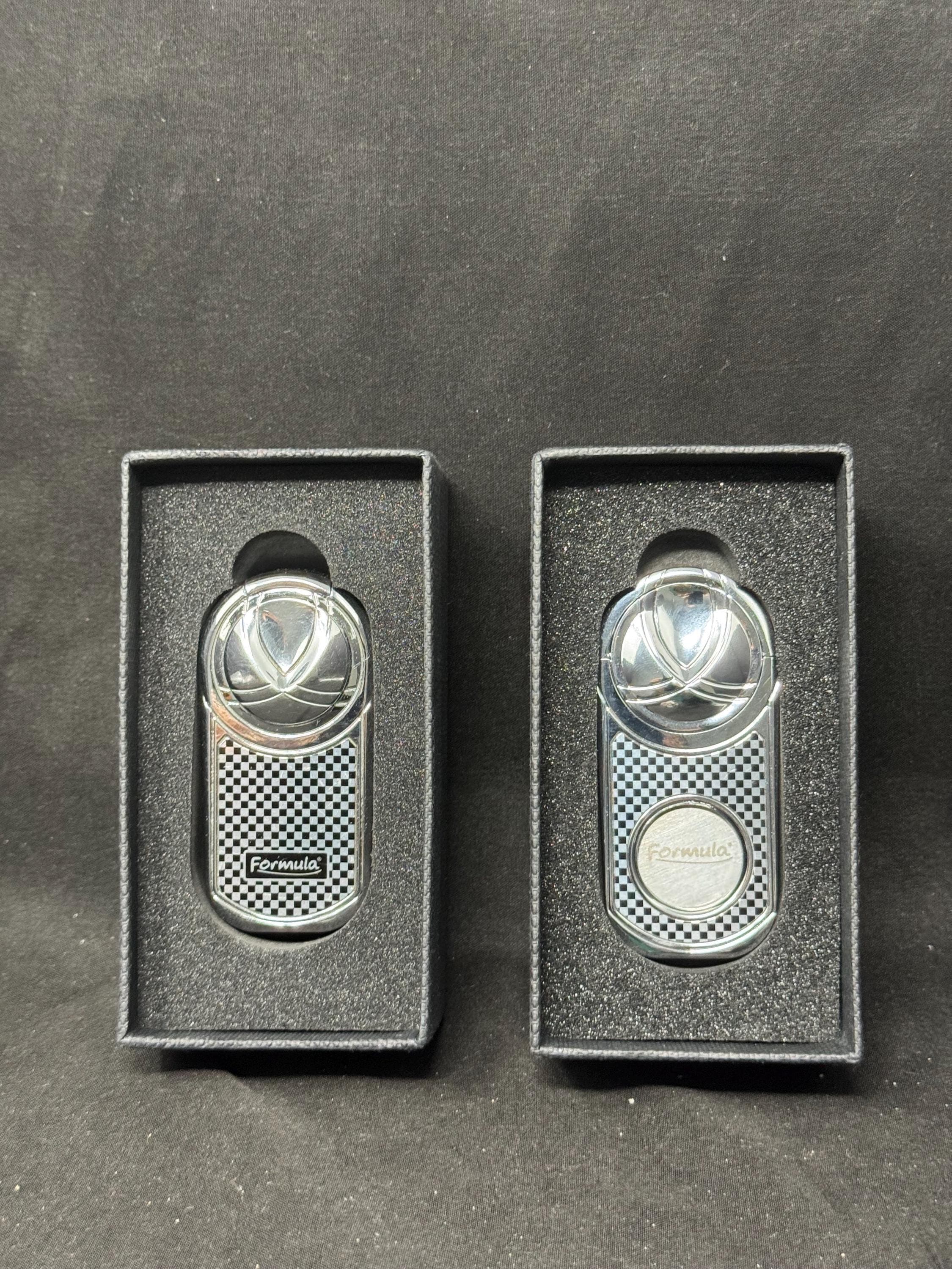 Furmula Magic Patent Jet Lighter & Cigar Cutter Set Chrome Square-Line