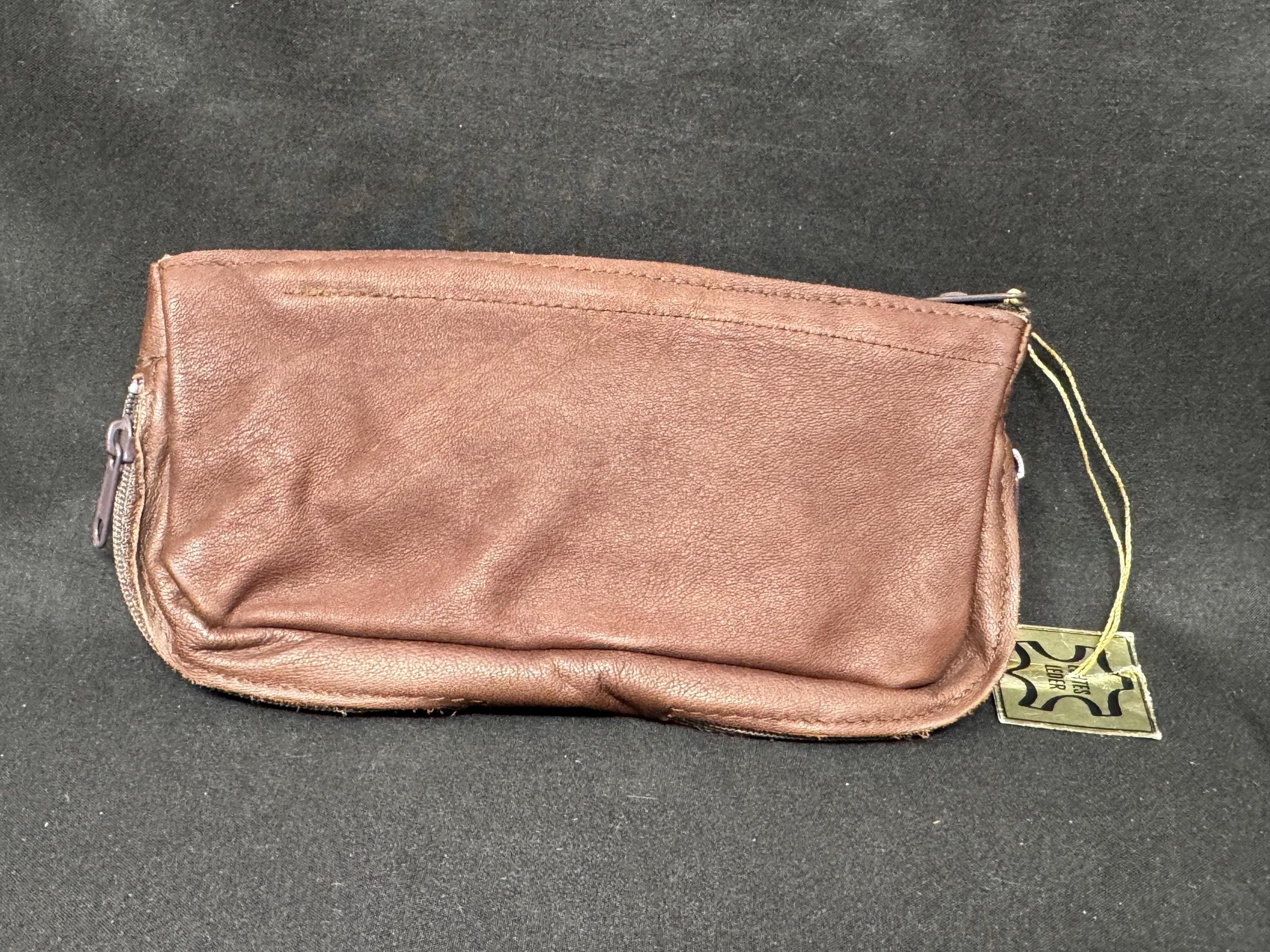 Vintage German Leather Dual-Compartment Pipe Tobacco Pouch NOS