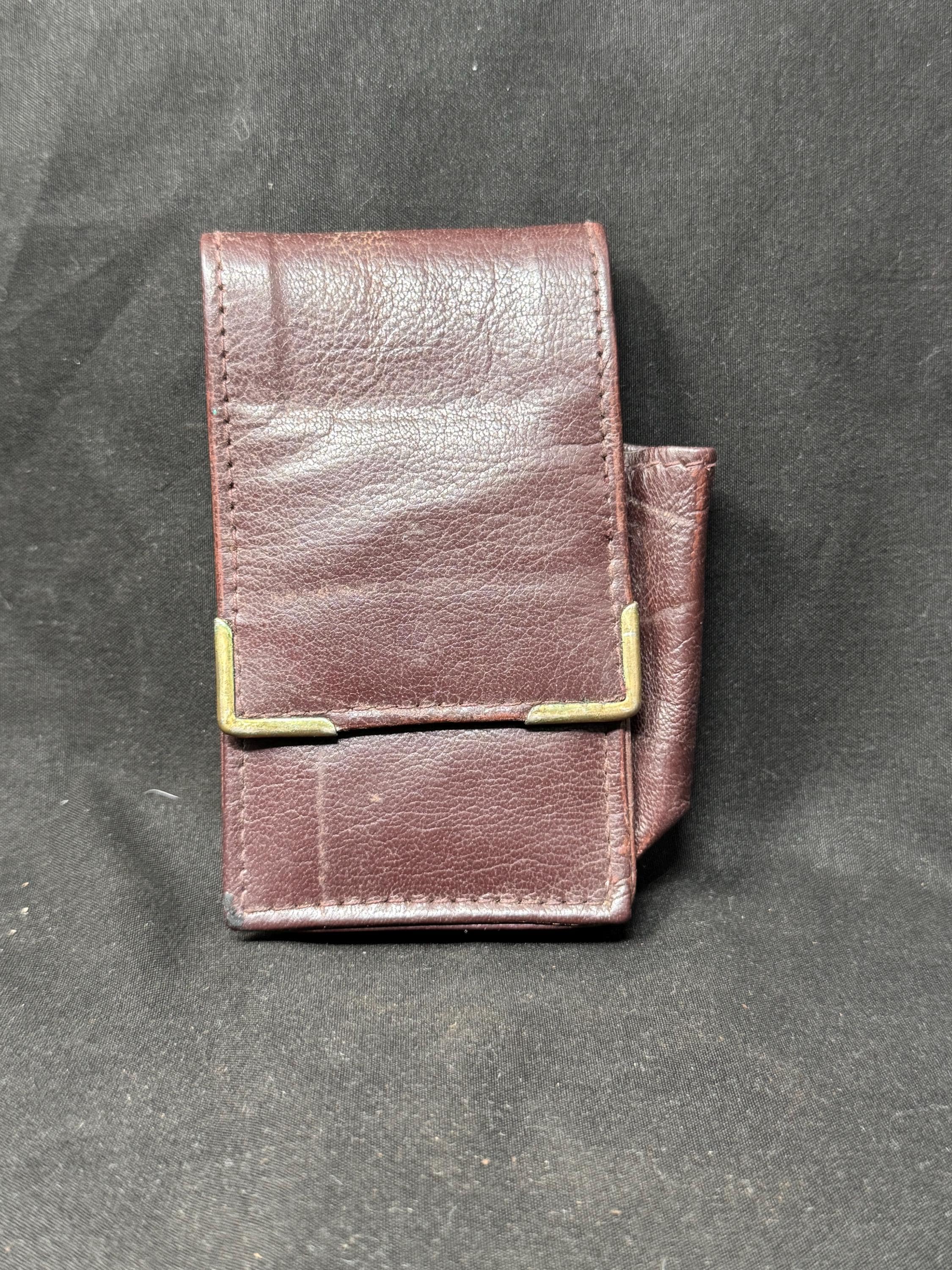 Vintage German Leather Cigarette Case with Lighter | Brass Star Detail | NOS