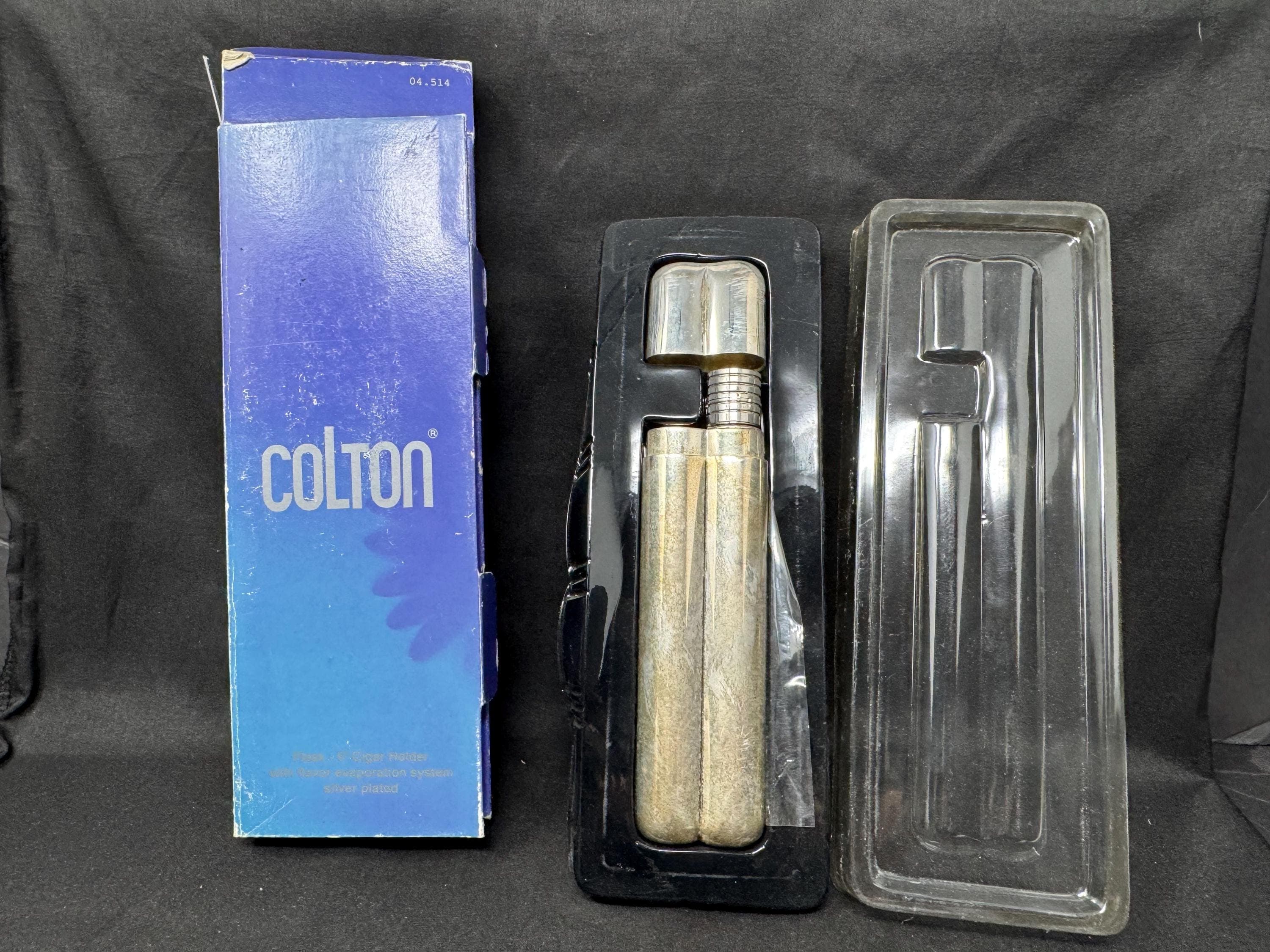 Vintage Coltron Silver-Plated Dual Cigar Tube and Liquor Flask with Innovative Flavor Evaporation System - Model 04.515