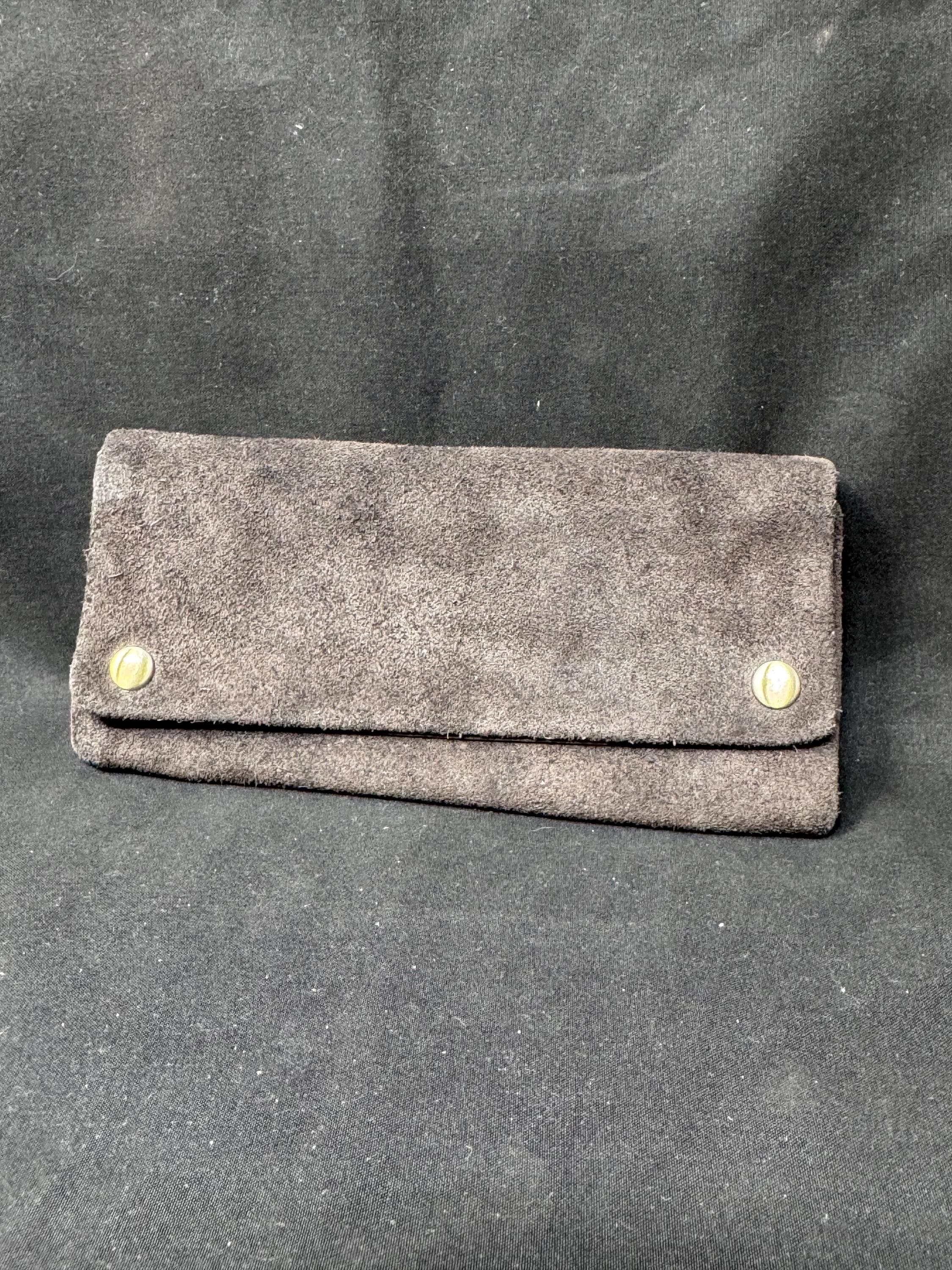 Vintage German Brown Leather Tobacco Pouch with Dual Tool Pockets, 6.5 x 3.5 inches