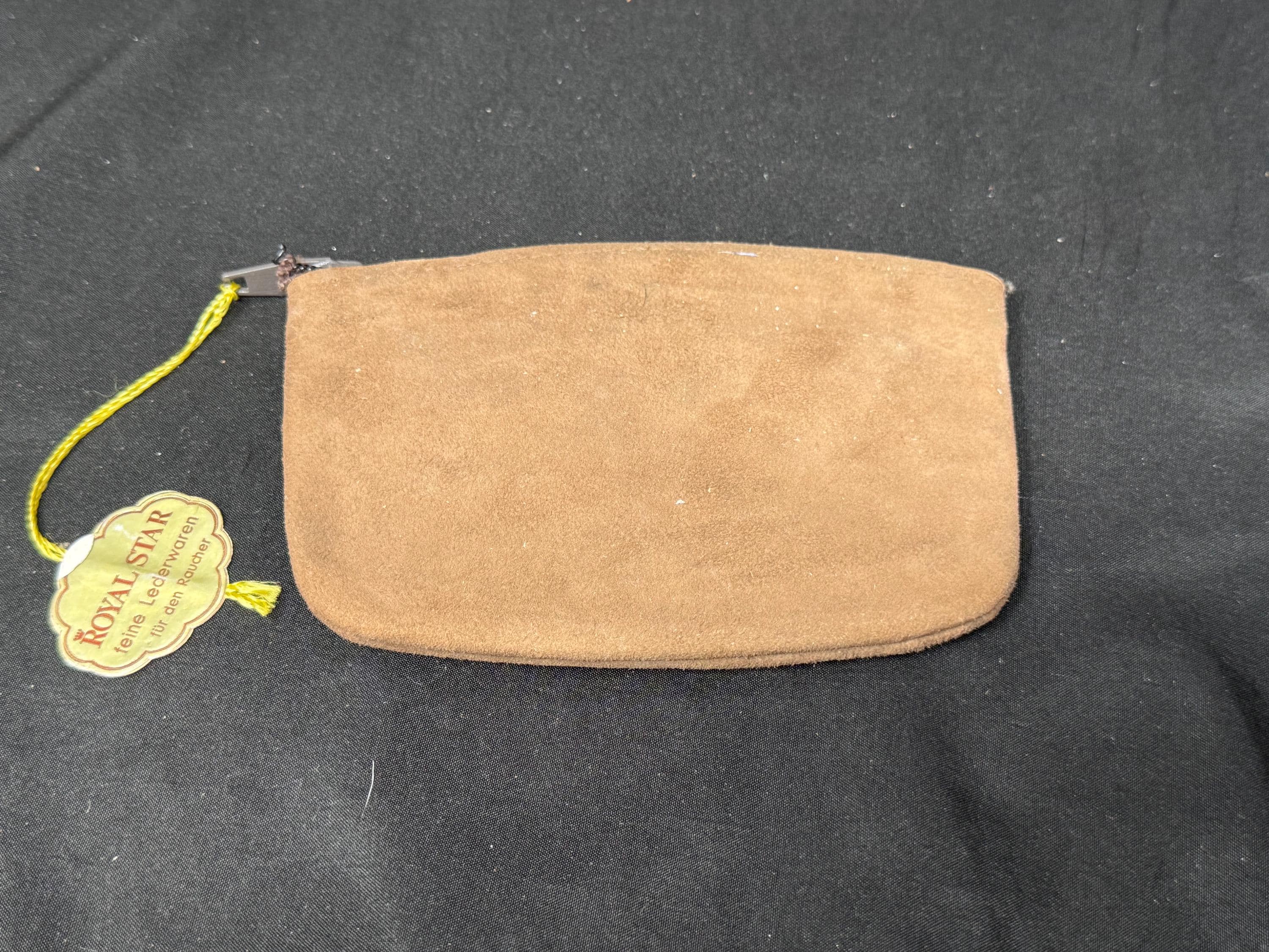Vintage German Minimalist Leather Tobacco Pouch, Smooth Coffee, Zippered, circa 1970s-1990s